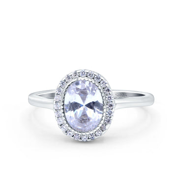 Halo Art Deco Oval Wedding Bridal Ring Simulated Cubic Zirconia 925 Sterling Silver